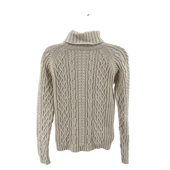 Valerie Stevens Cable-knit Sweater WMNS M Petite Turtleneck 100% Cotton Cream LS - Picture 4 of 7